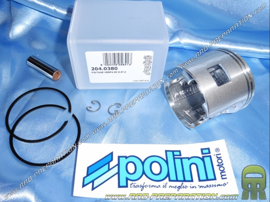 Piston bi segments POLINI pour kit Ø57,5mm 110cc POLINI fonte 6 transferts pour scooter VESPA 50cc 2T PK, HP, XL, SPECIAL...