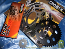 Kit chain FRANCE EQUIPMENT reinforced for motorcycle YAMAHA CHAPPY from 1985 to 1989 teeth with the choices