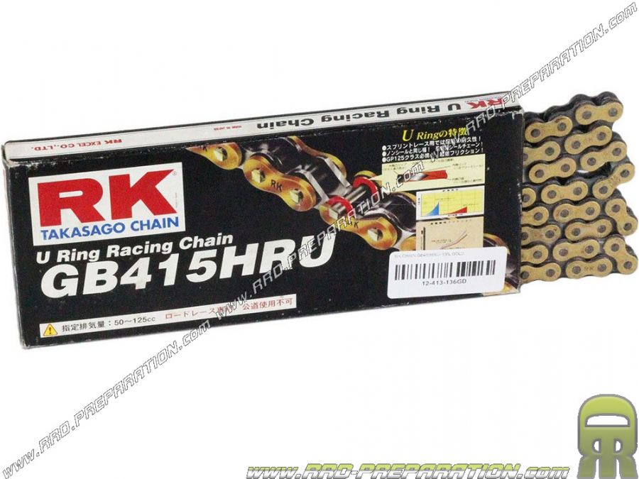 Hyper-reinforced chain self-lubricated width 415 RK GB415HR for mob, mécaboite 50cc, ... Choice size