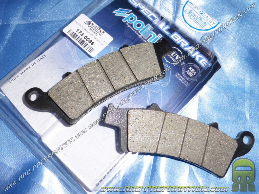 Plaquettes de frein POLINI pour scooter APRILIA ATLANTIC, KYMCO DOWNTOWN, MALAGUTTI MADISON, PEUGEOT LOOXOR 125, 250, 300, 500..