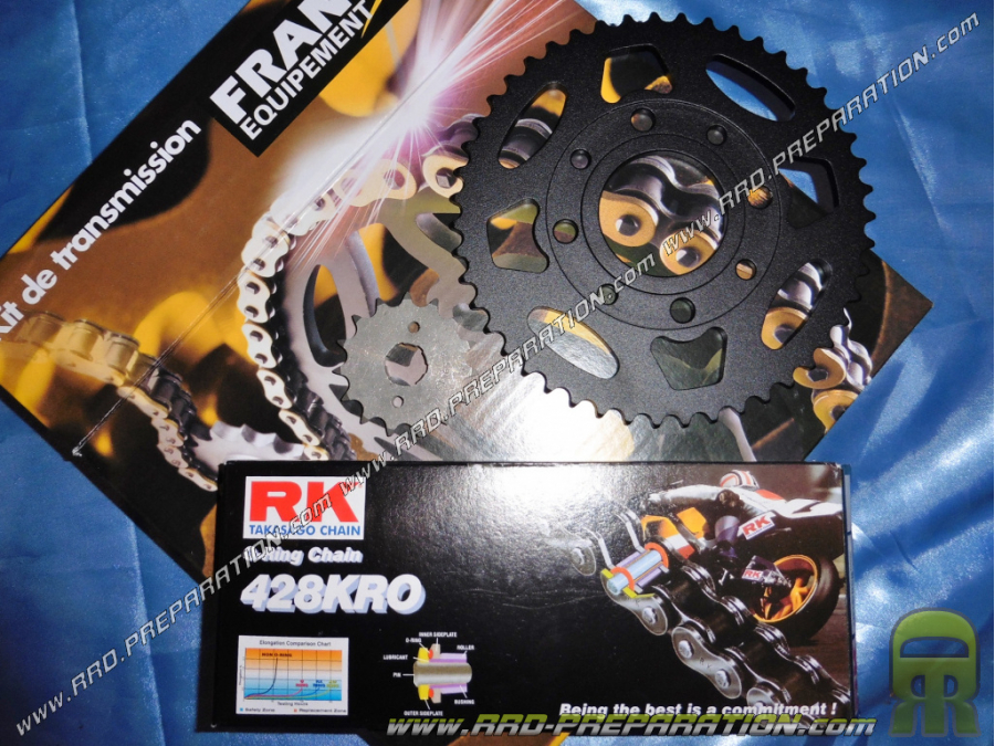 Kit chaine FRANCE EQUIPEMENT renforcé pour moto DAELIM ROADWIN, ROADSTAR, ROADSPORT 125 a partir de 2007