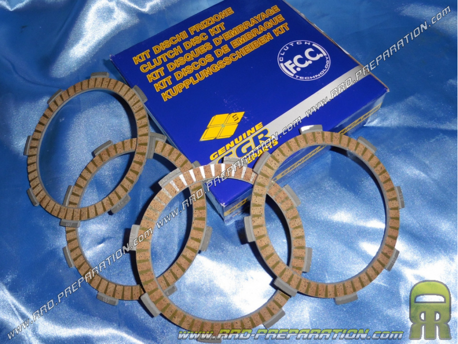 Jeu de 4 disques d'embrayages garnis renforcés SGR pour moto 75, 80, 100, 125... 4T et 2T YAMAHA, HONDA... 