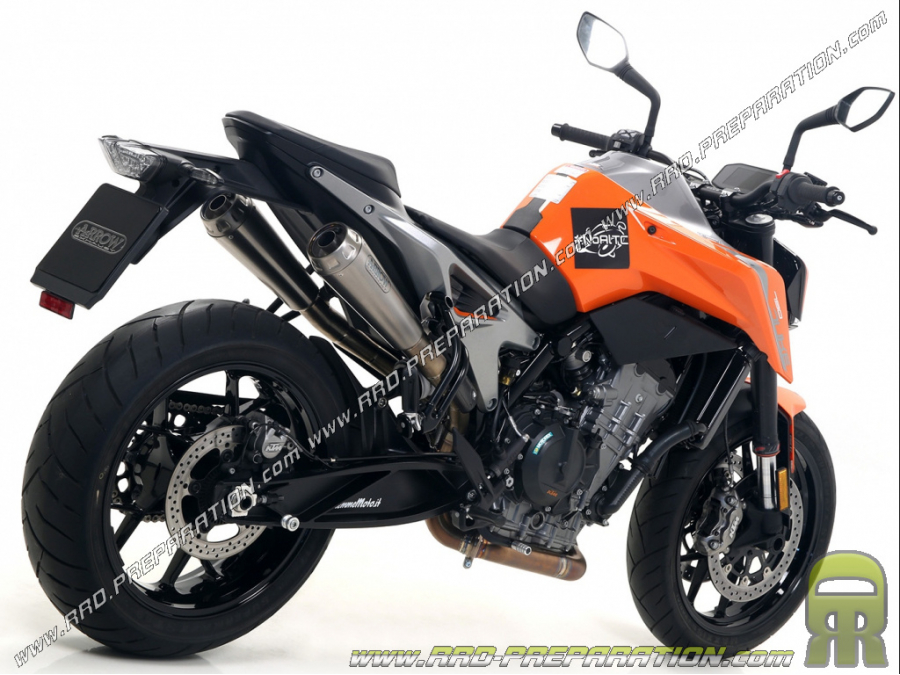 Pair of complete ARROW PRO RACE silencers at the original collector or ARROW for KTM DUKE 790 from 2018 to 2019