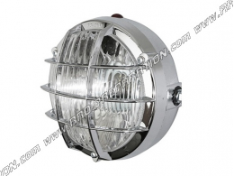 Phare avant (feu) rond chromé avec grille Ø103mm P2R pour cyclomoteur, mob, 103, 51, fox...