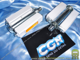 Pair of pedals, CGN white toe clips for Peugeot 103, MBK 51...