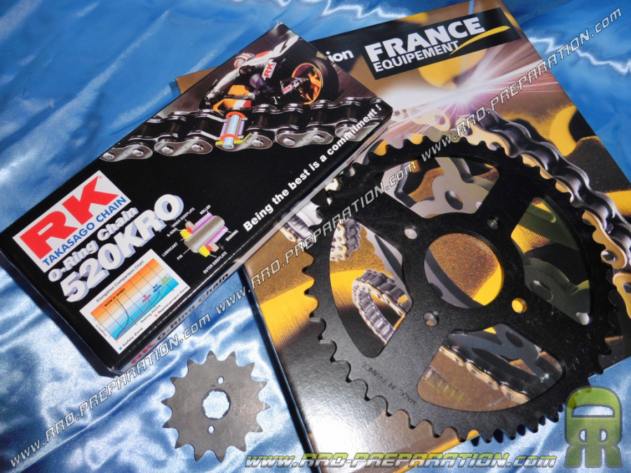 Kit chaine FRANCE EQUIPEMENT renforcé pour moto HONDA VARADERO 125cc à partir de 2001