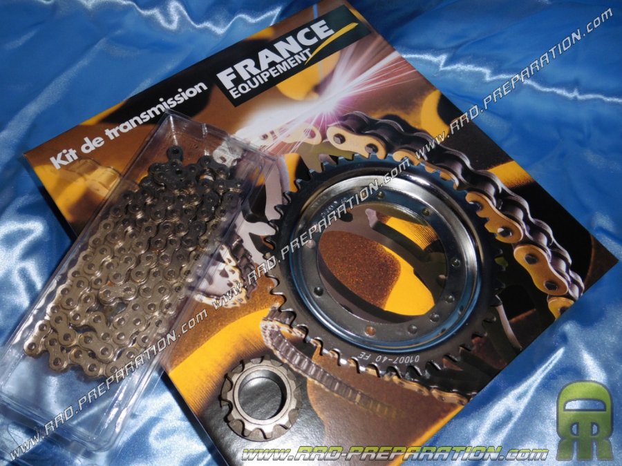 Kit chain FRANCE EQUIPEMENT reinforced for PEUGEOT 103 VOGUE VSM (with inverter rims has rays) toothings choices