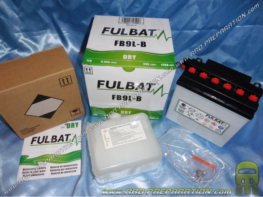 Battery FULBAT YB9L-B 12v 9Ah (delivered with acid) for motorcycle, mécaboite, scooters...