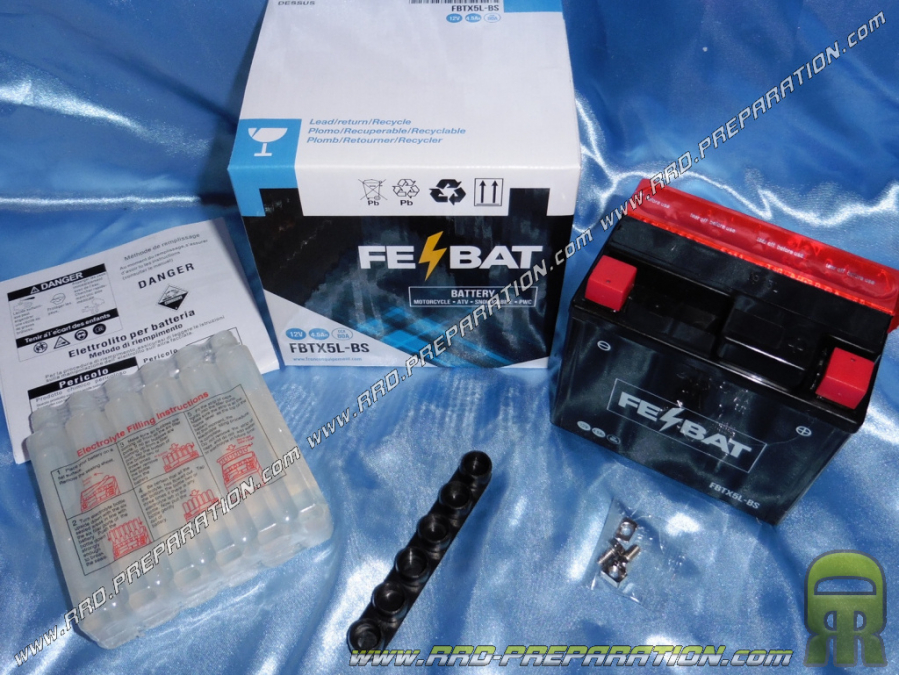 Battery FEBAT FBTX5L-BS 12v 4Ah (delivered with acid) for motorcycle, mécaboite, scooters...