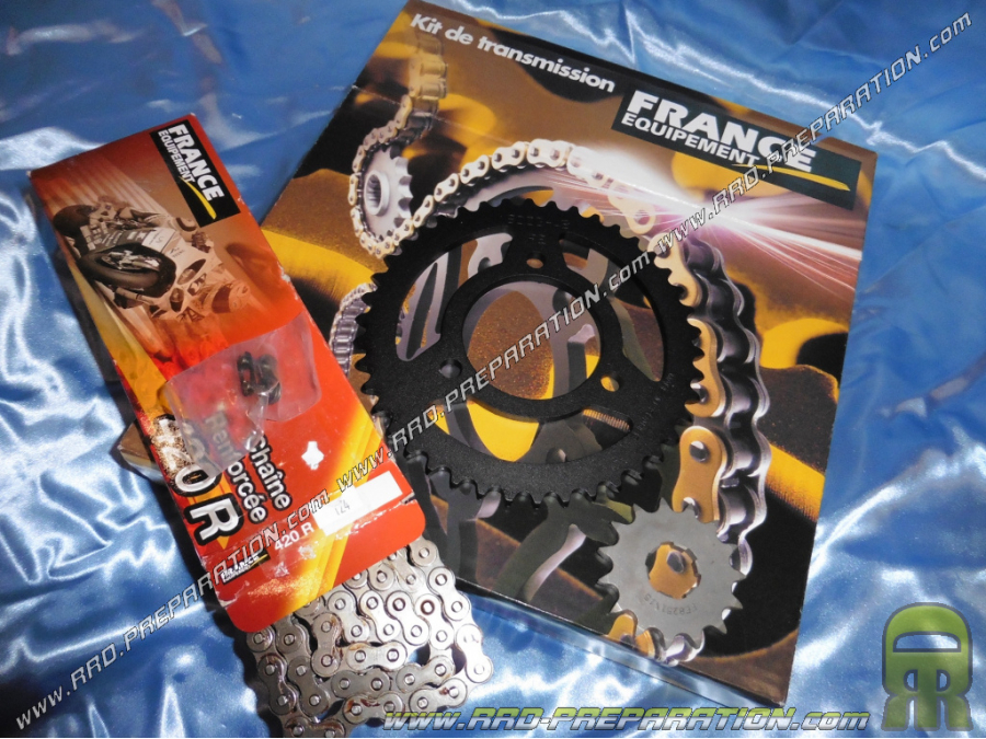 Kit chaine FRANCE EQUIPEMENT renforcé pour moto HONDA MTX 50cc de 1984 à 1990 dent au choix