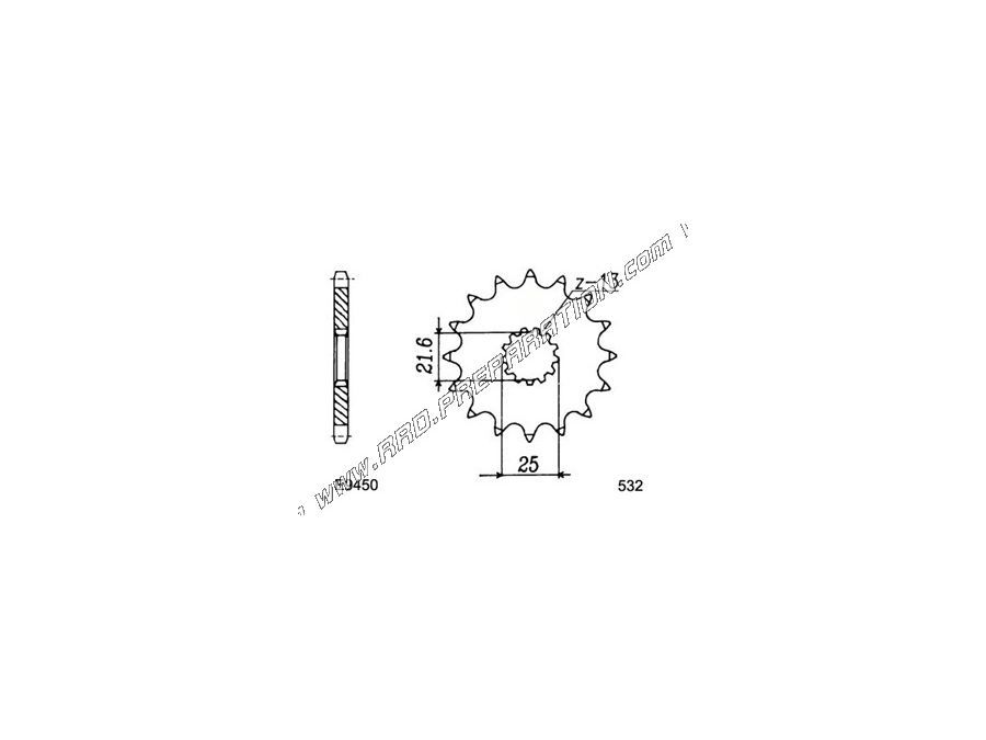 Box output pinion FRANCE EQUIPEMENT teeth with the choices for motorcycle SUZUKI RF 900 RR from 1994 to 2000