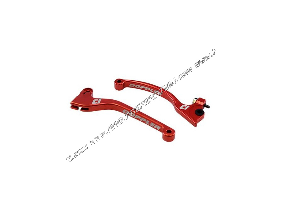 Pair of red DOPPLER brake and clutch lever for mécaboite RIEJU MRT, SHE RC O, SENDA EVO ... before 2018 Pair of red DOPPLER brake and clutch lever for mécaboite RIEJU MRT, SHE RC O, SENDA EVO ... before 2018