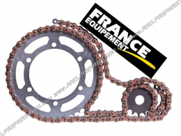 Kit chaine FRANCE EQUIPEMENT renforcé pour quad SUZUKI LT 80cc de 1987 à 2006