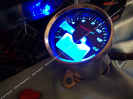 Needle tachometer + temperature KOSO Ø55mm universal blue backlit black background (scooter, mécaboite, motorcycle, mob)