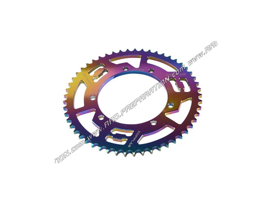 Couronne 53 dents en 428 DOPPLER pour SHERCO ENDURO, SUPER-MOTARD, TRAIL, CITY CORP... 50 et 125cc couleur NEOCHROME