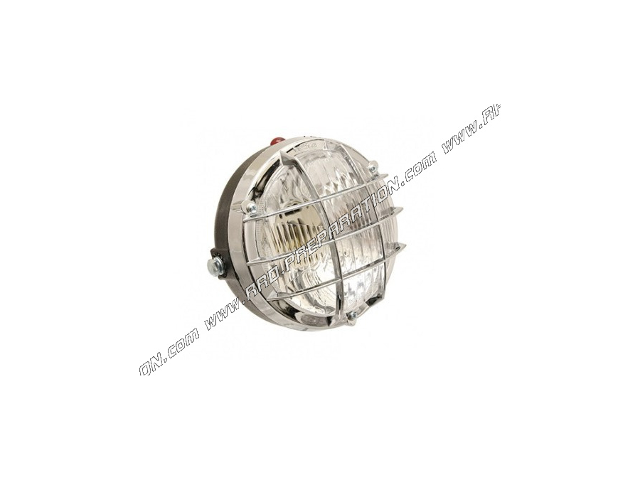 Headlight (light) round chrome with grille Ø105mm P2R for moped, mob, 103, 51, fox...