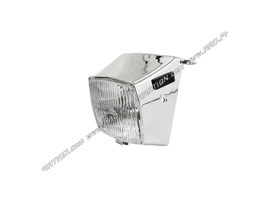 Phare avant type origine P2R carré chrome pour PEUGEOT 103 Mvl, Vogue, Chrono... 12V