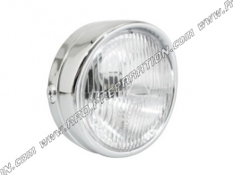 Round chrome headlight (light) Ø140mm P2R with switch and chrome cap for moped, mob, 103, 51, fox...