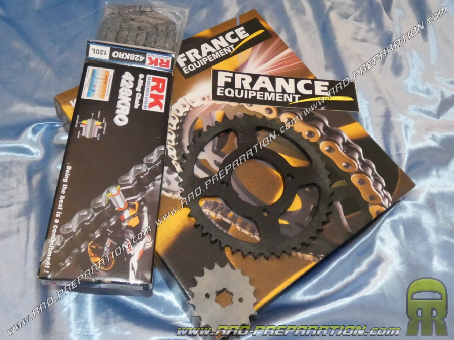 Kit de cadena FRANCE EQUIPEMENT reforzado para moto YAMAHA YBR 125 de 2005 a 2006 dientes con las opciones