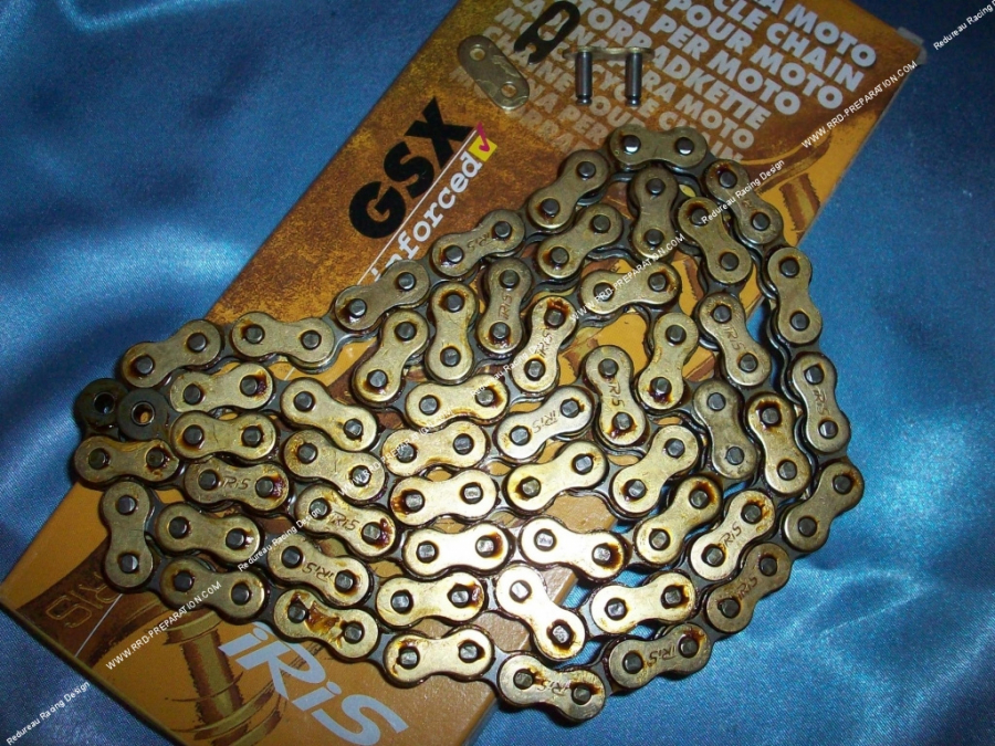 Reinforced chain IRIS GSX Gold width 415 for mob, mécaboite 50cc, ... Size 106, 108 or 120 links
