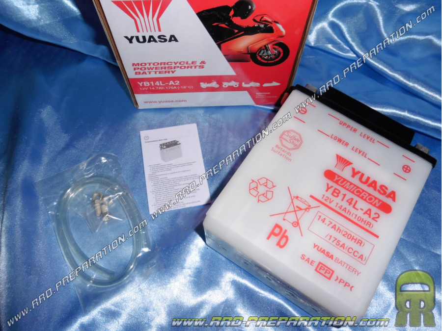 Batería de alto rendimiento YUASA YB14L-A2 12v 14Ah (ácido con mantenimiento) para moto, mécaboite, scooters...