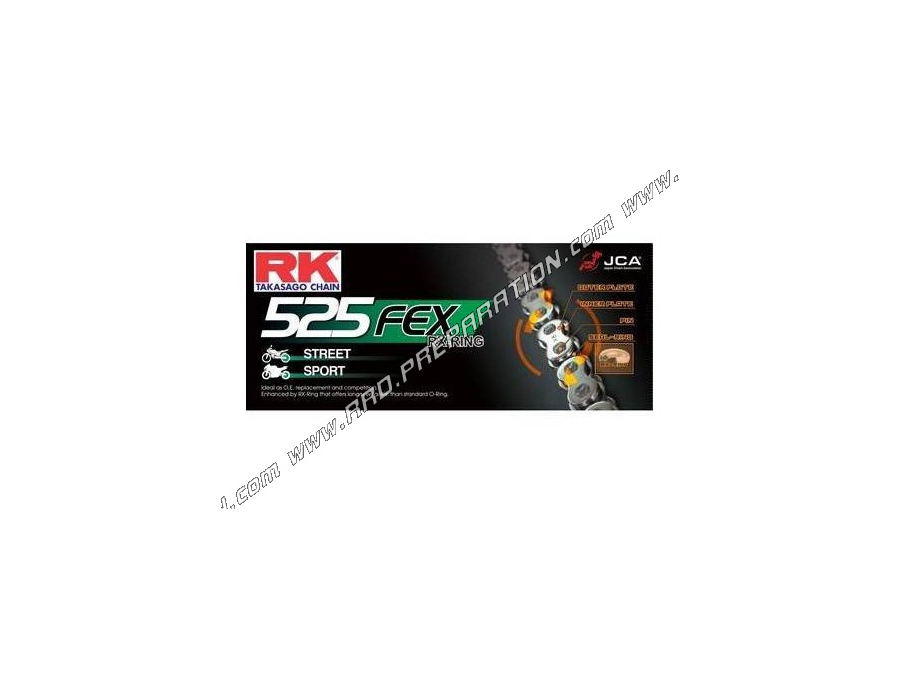 Cadena reforzada 525 RK FEX RX Anillo para moto, 80cc, 125cc,... medidas a elegir