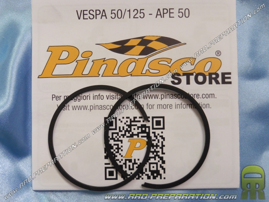 Jeu de 2 segments PINASCO Ø50 X 2mm pour kit Ø50mm 85cc PINASCO fonte sur scooter VESPA 50cc 2T PK, HP, XL, SPECIAL, PIAGGIO..