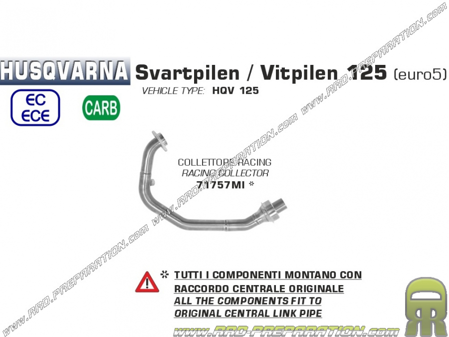 Collecteur racing ARROW inox pour moto Husqvarna Svartpilen / Vitpilen 125cc à partir de 2021