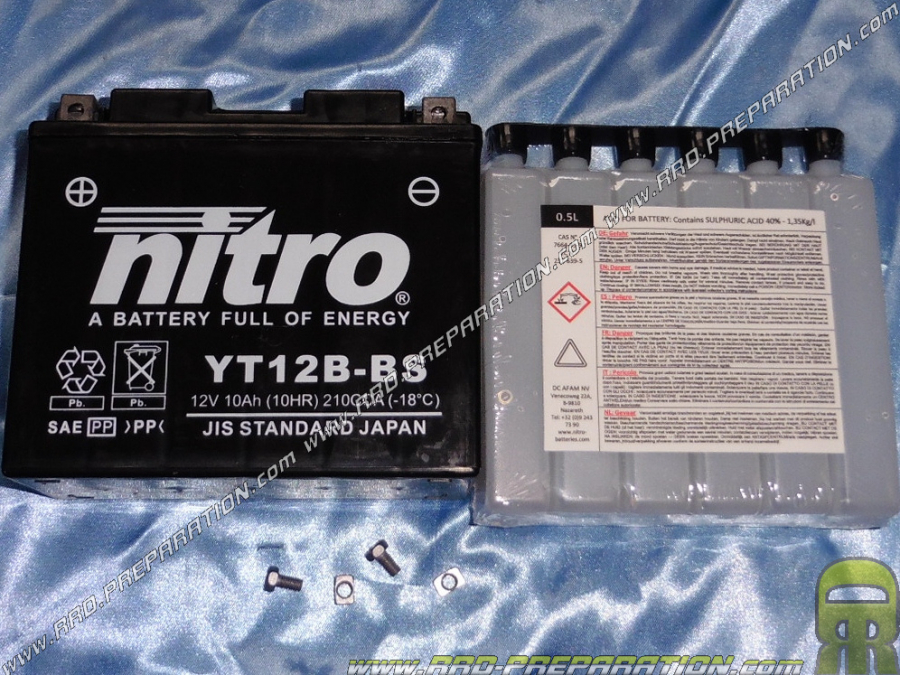 High performance battery NITRO YT12B-BS 12v 10Ah (acid maintenance free) for motorcycle, mécaboite, scooters...