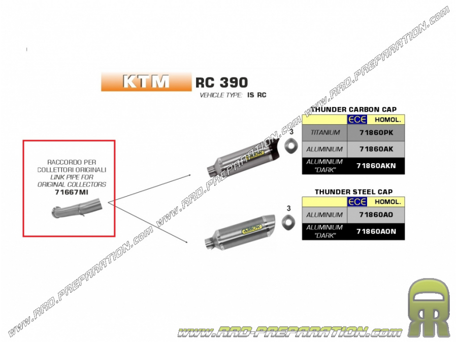 Raccord ARROW pour collecteur Origine au silencieux ARROW THUNDER sur KTM RC 390 2017/2020