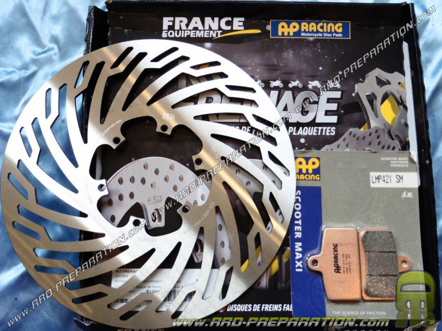 Kit freinage avant disque FRANCE EQUIPEMENT + plaquettes AP RACING pour APRILIA 50 RS, 125 RS, DERBI 50 GPR ...
