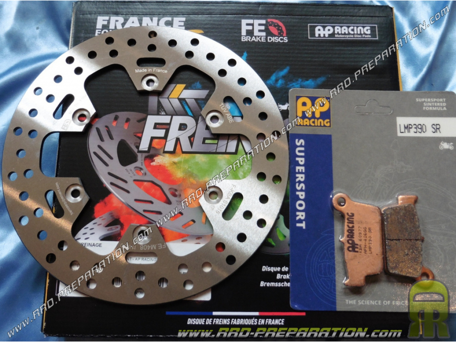 Kit frein arrière disque FRANCE EQUIPEMENT + plaquettes AP RACING pour BETA 50 TRACK, DERBI 50 GPR 