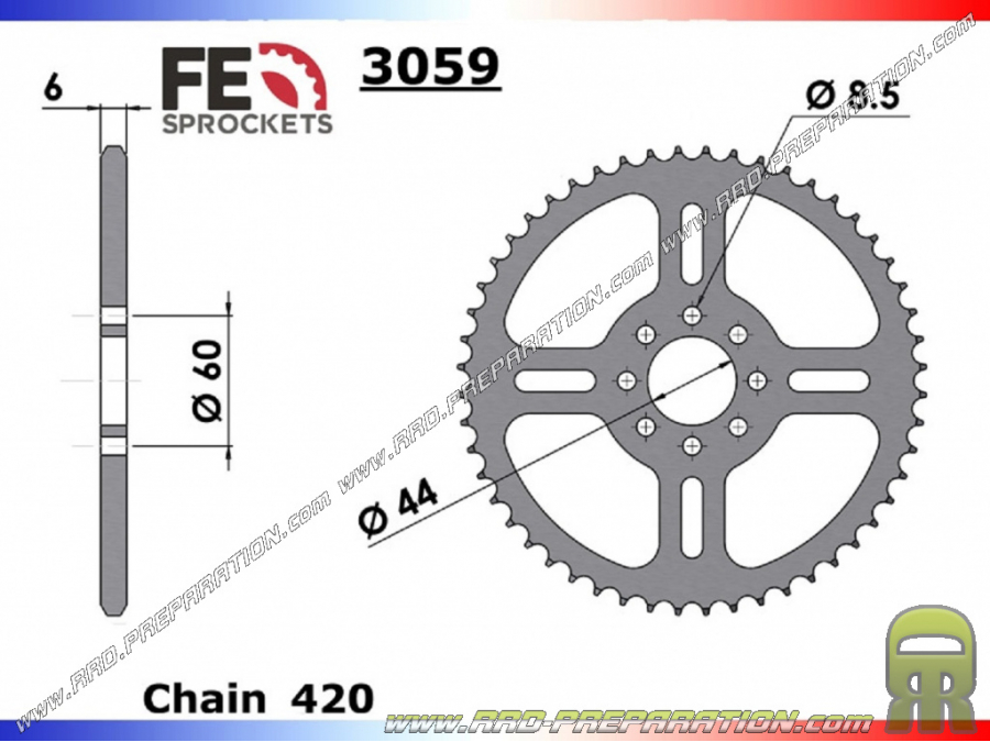 Corona de 46 a 52 dientes en FRANCE EQUIPEMENT para MBK X LIMIT de 1991 a 2002