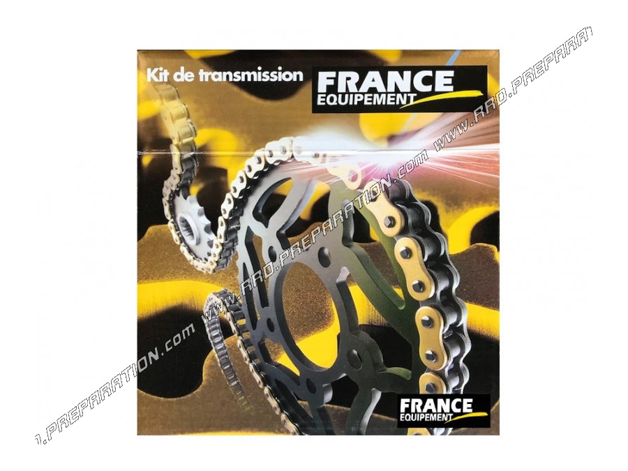 Kit chaine FRANCE EQUIPEMENT renforcé pour moto PEUGEOT TXLC, TX LC, TXR ... 50