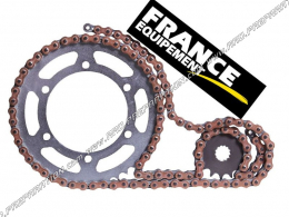 Kit chaine FRANCE EQUIPEMENT renforcé pour moto YAMAHA DT 50cc de 2007 à 2013 dent au choix