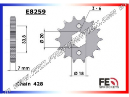 Pignon de chaîne FRANCE EQUIPEMENT pour QUAD KYMCO KXR et CK PULSAR 50, 90 et 125 (11 a 16 dents aux choix)