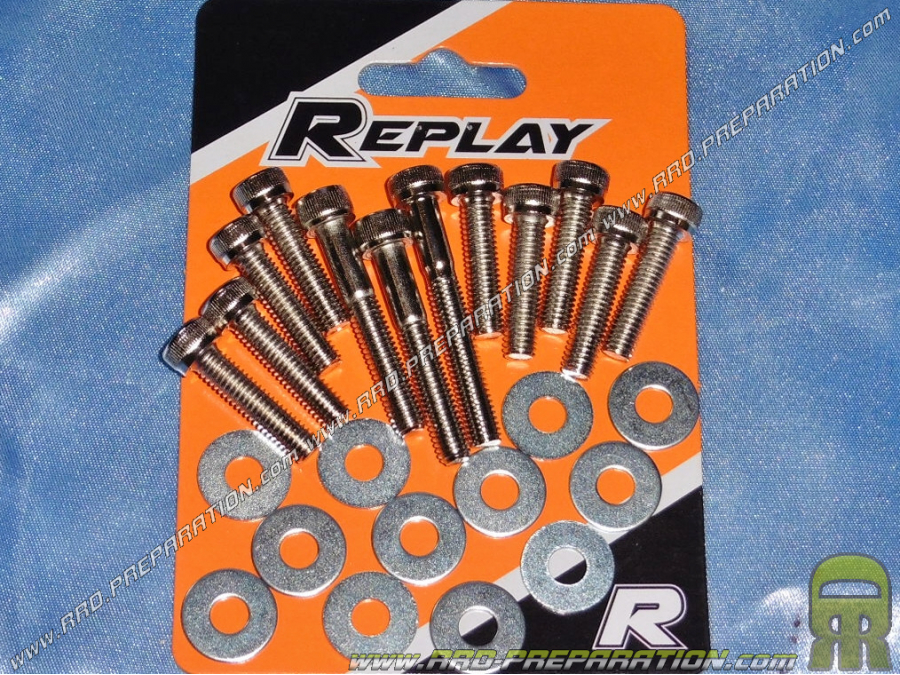 Kit tornillos carcasa acero REPLAY para scooter MBK 50 BOOSTER, YAMAHA 50 BWS cromo Kit tornillos carcasa acero REPLAY para scooter MBK 50 BOOSTER, YAMAHA 50 BWS cromo