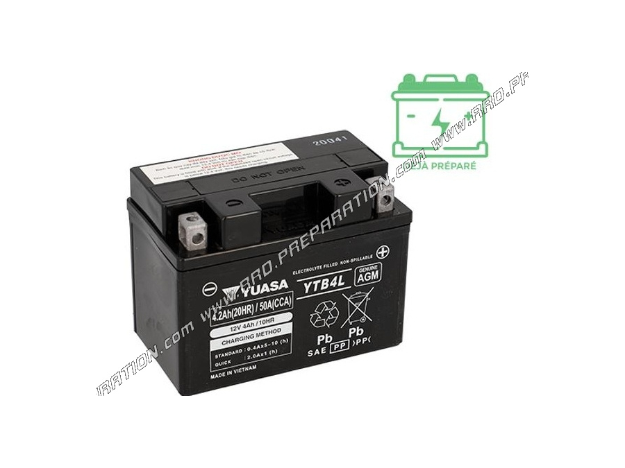 Batterie sans entretien YUASA YTB4L 12v 3Ah pour moto, mécaboite, scooters...