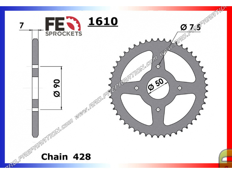 Couronne 43 à 53 dents en 428 pour PEUGEOT XP