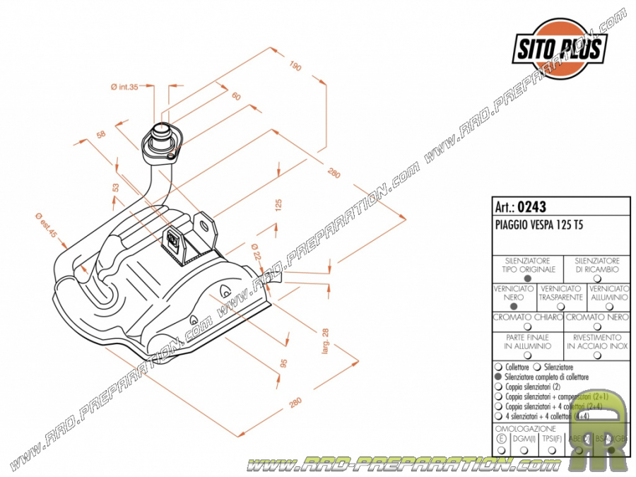 Escape SITOPLUS para PIAGGIO VESPA 125cc T5 2T