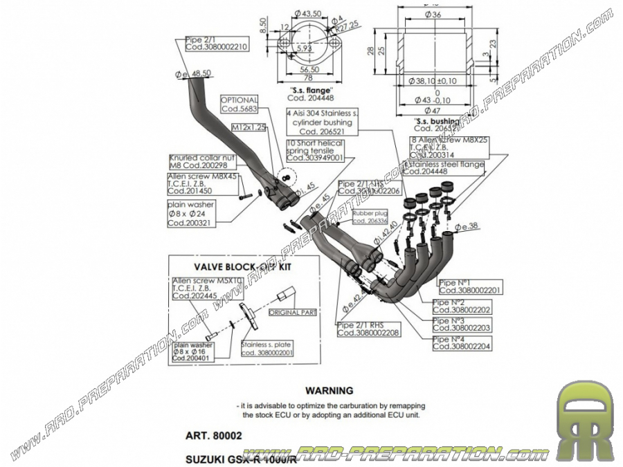 LEOVINCE manifold for LEOVINCE or ORIGIN silencer on SUZUKI GSX-R 1000/R from 2017 to 2021