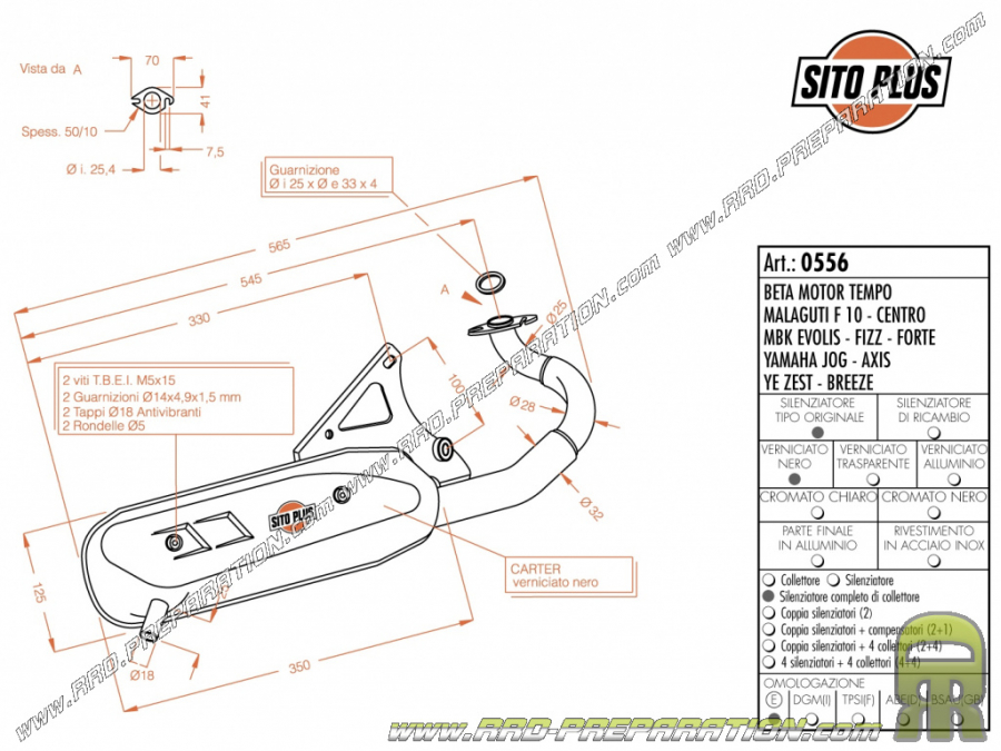 Escape tipo original SITOPLUS para scooter minarelli horizontal (nitro, aerox, ovetto, neos, ...)