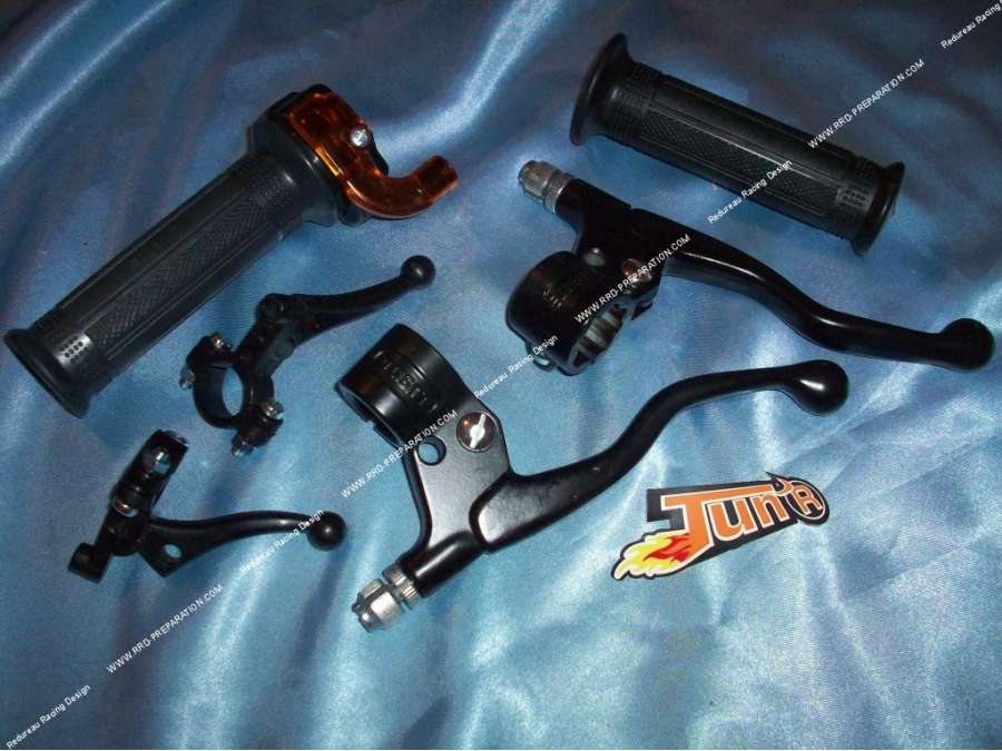 Kit of brake levers + starter & decompressor + quick pull TUN 'R Mini Targa Luxe Black for moped, old motorcycles…