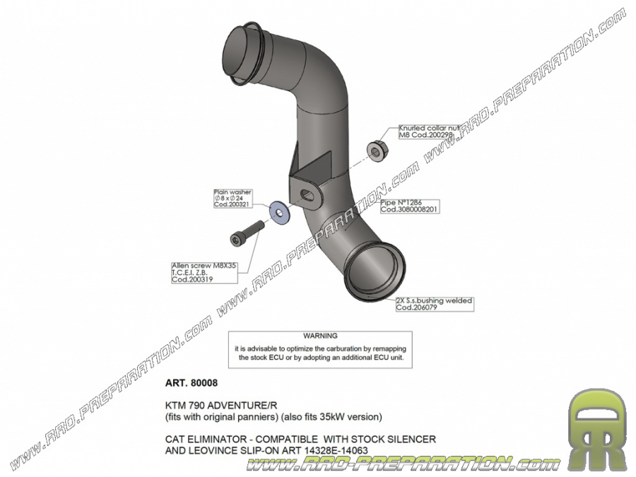 LEOVINCE non-catalysed fitting for KTM 890 ADVENTURE / L / R / RALLY from 2021