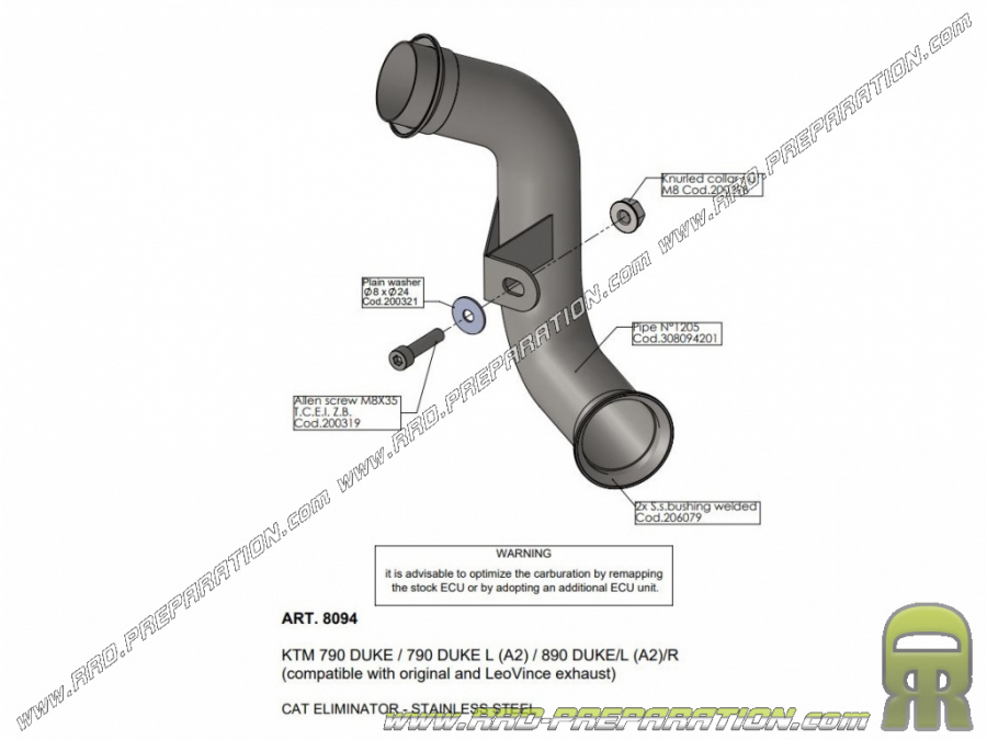 LEOVINCE non-catalysed connector for KTM 790, 890 DUKE/L /R from 2020 to 2021
