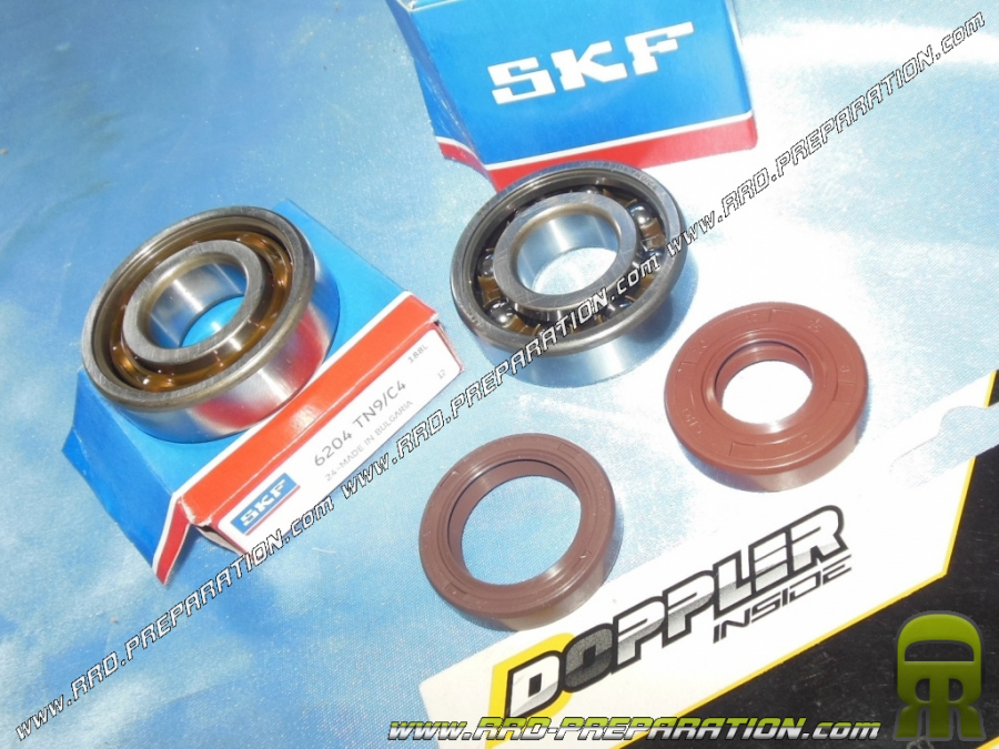 Set of 2 reinforced FAG bearings (including a large tang) + crankshaft spy joints for mécaboite minarelli am6