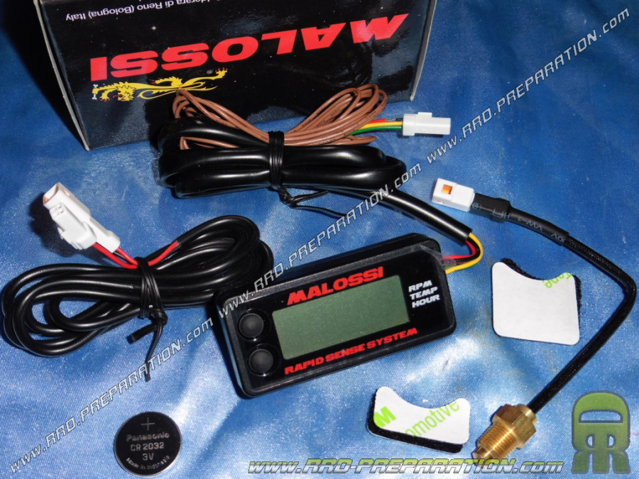 Digital rev counter + temperature + hours with universal MALOSSI probe for engine, radiator,…