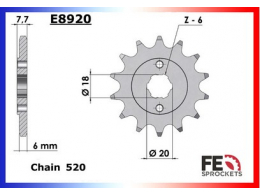 Box output sprocket FRANCE EQUIPEMENT teeth of your choice for motorcycle A RC HIVE 125 Cafe racer, Scrambler, ... width 520