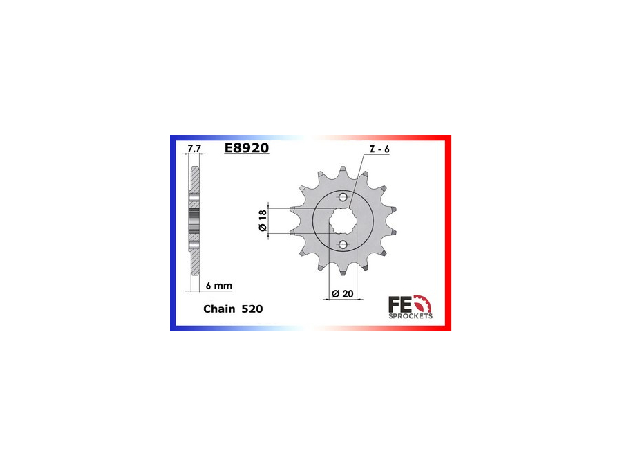 Pignon de sortie de boite FRANCE EQUIPEMENT dents aux choix pour moto ARCHIVE 125 Café racer, Scrambler,... largeur 520