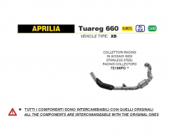 Collecteur ARROW RACING pour silencieux ARROW ou ORIGINE sur APRILIA TUAREG 660 à partir de 2022